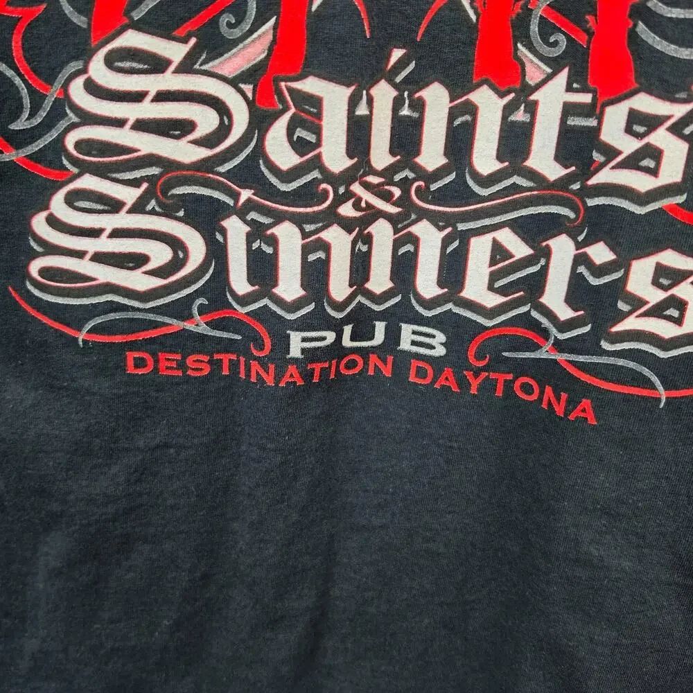 Saints & Sinners Pub Daytona Beach Pocket T Shirt Mens XL Biker Black Motorcycle